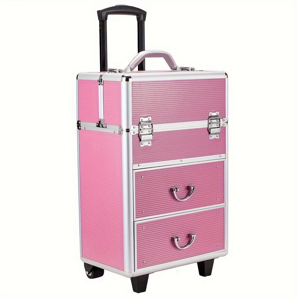 Lockable Aluminum Makeup Train Case with Extendable Trays Multi-Tier Professional Cosmetic Organizer – Portable Salon Travel Beauty Case