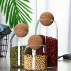 Glass Storage Jars with Cork Lid Set of 3 | 17oz 500ml Airtight Glass Containers with Spherical Cork Stopper | Kitchen Organizer for Tea