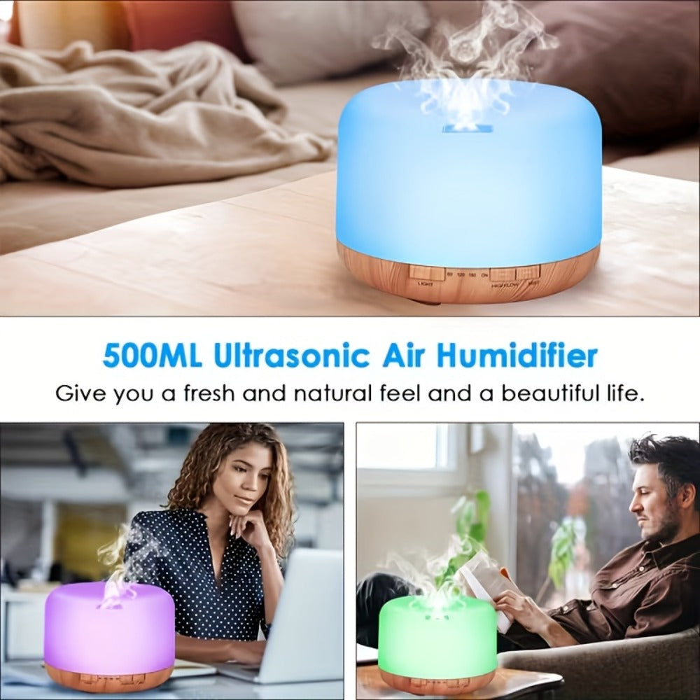 500ml Aroma Diffuser with Continuous or Intermittent Mist, Seven-Color Light, Four Timers and Remote Control