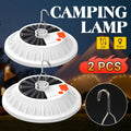 Solar Camping Lantern Two-Pack with Remote Control, 120 LEDs, Five Light Modes, USB Charging and Hanging Hooks