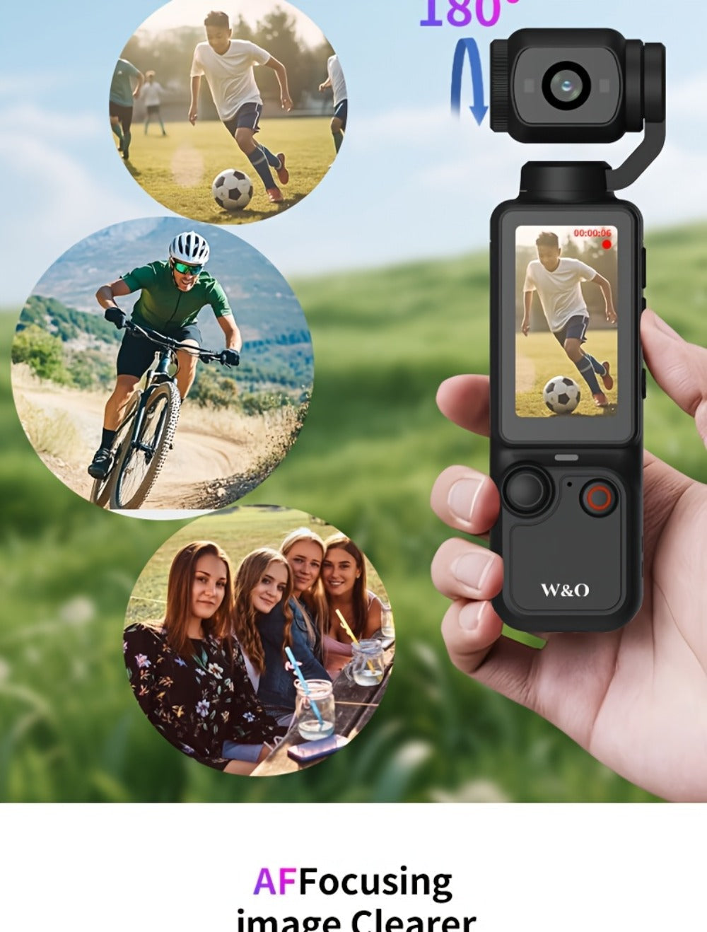 UHD Pocket Camera with 180° Rotating 1.9" Screen, 2000mAh Battery, Webcam Function, USB-C Charging, 32GB Memory Card Included