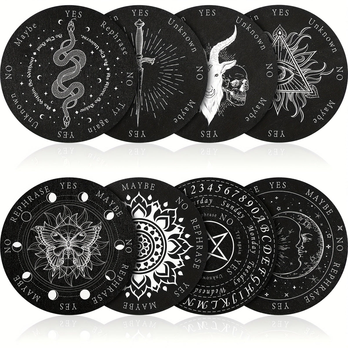 Pendulum Board Wooden 8 Pack – Retro Wiccan Divination Board 6 Inch with Metaphysical Messages Dowsing Board for Beginners Witchcraft