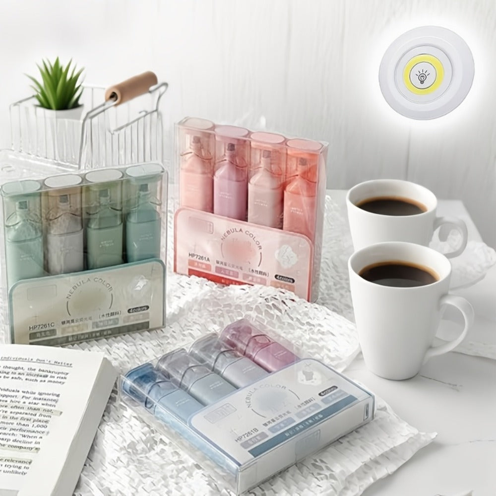 Five-Piece Round LED Puck Light Set with Wireless Remote, Adhesive or Magnetic Mounting and Timer