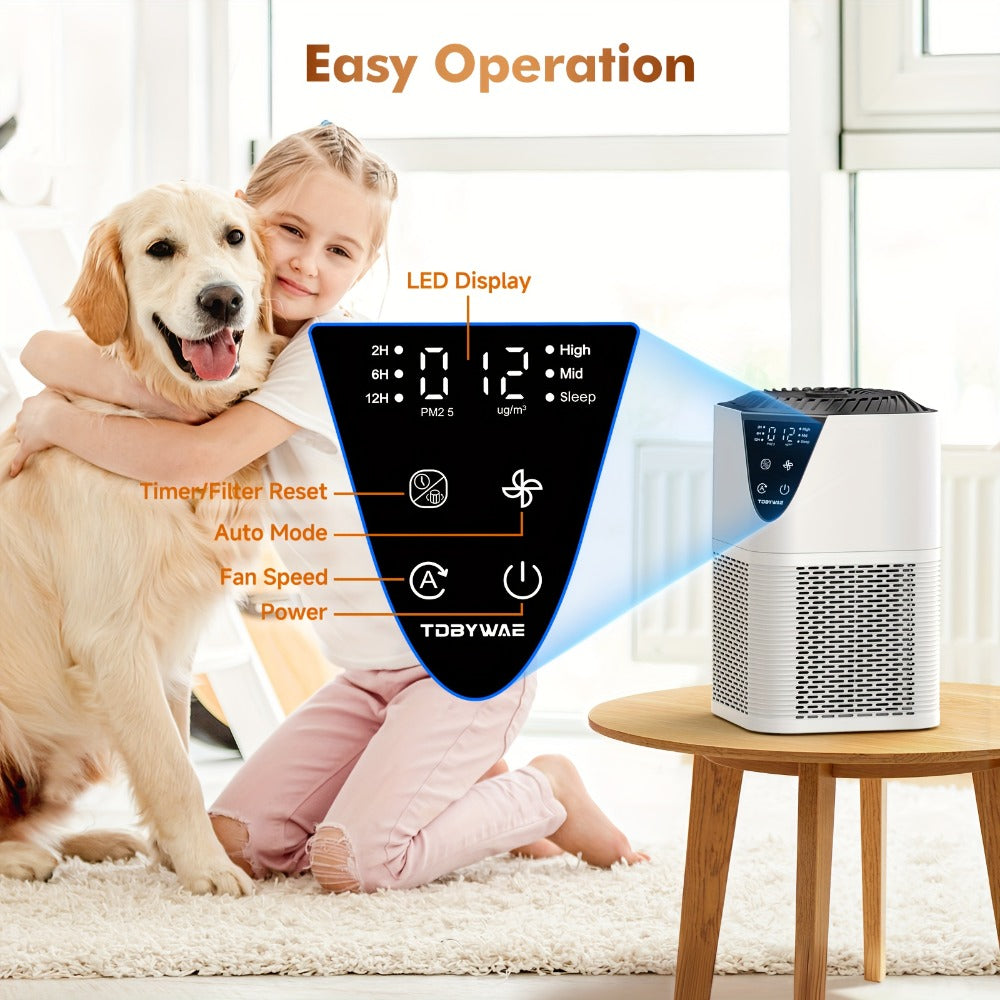 Air Purifier TDBYWAE MB-025 with H13 Three-Stage Filter, 1250 Sq Ft Source Value, PM2.5 LCD and 25dB Mode