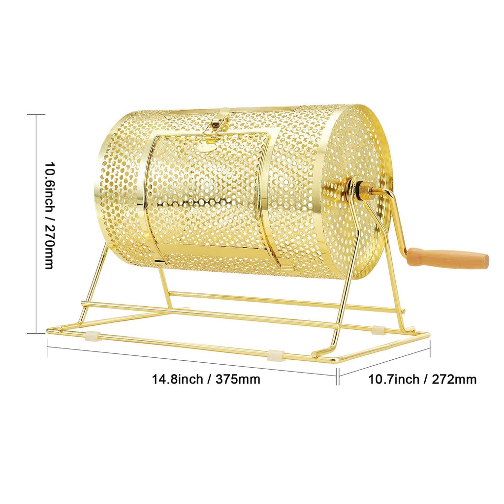 Raffle Drum Spinning Cage 12 Inch – Brass Plated Metal Lottery Ticket Drum with Wooden Handle, Holds 2500 Tickets or 100 Ping Pong Balls
