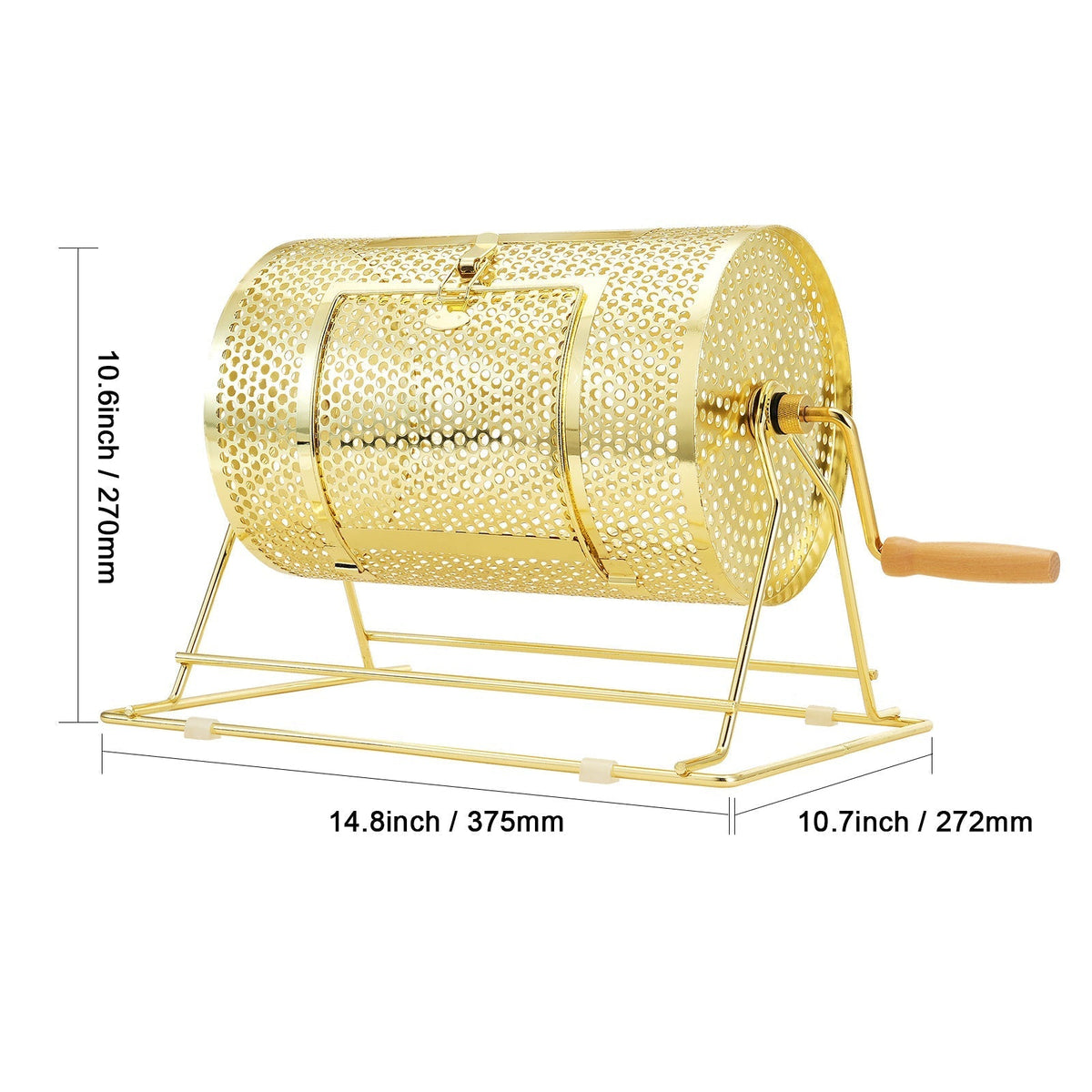 Raffle Drum Spinning Cage 12 Inch – Brass Plated Metal Lottery Ticket Drum with Wooden Handle, Holds 2500 Tickets or 100 Ping Pong Balls