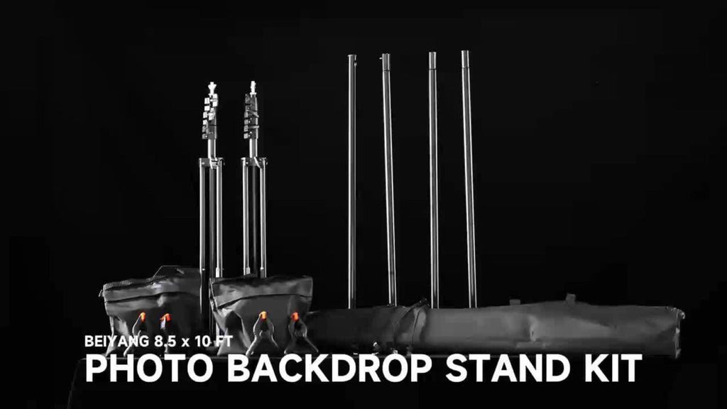 Backdrop Stand BEIYANG 10 x 8.5-Foot Tripod Kit with Sectional Crossbar, Clips, Ballast Bags and Carry Bag