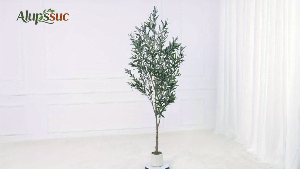 Full-Canopy Artificial Olive Tree with 4, 5, 6 or 7 ft Height Options, Decorative Fruit and Potted Base