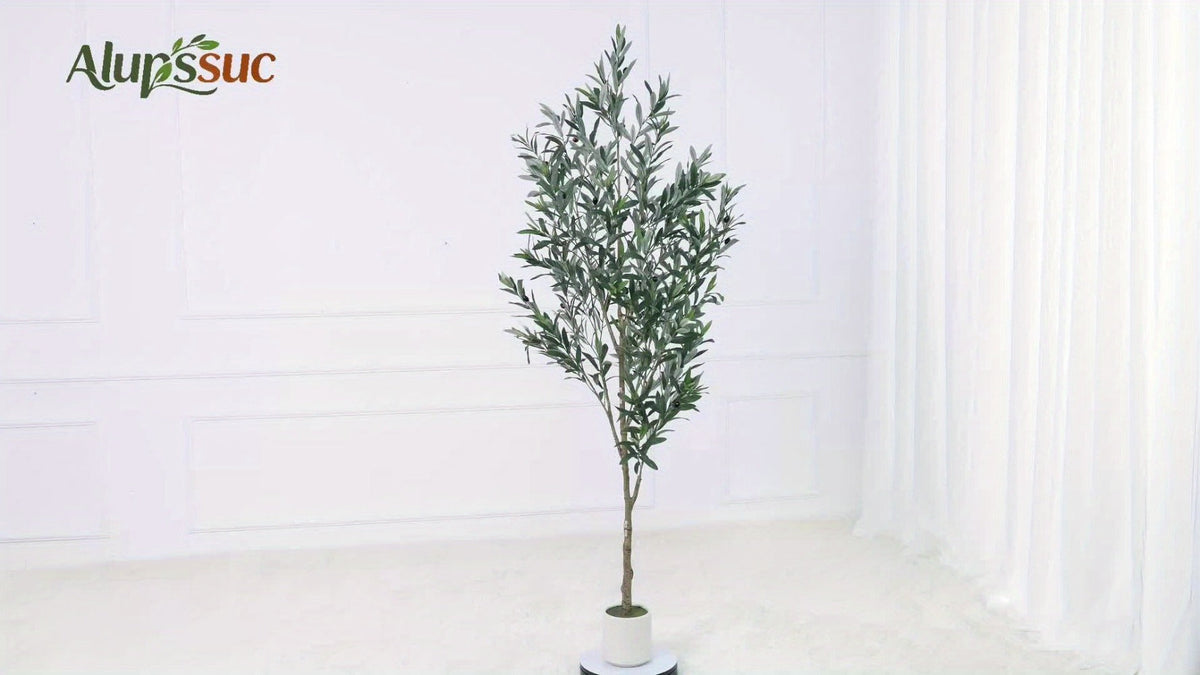 Full-Canopy Artificial Olive Tree with 4, 5, 6 or 7 ft Height Options, Decorative Fruit and Potted Base