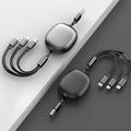1.2m Retractable Charging Cable with Type-C, Micro USB and Lightning Ends in Six Color Options