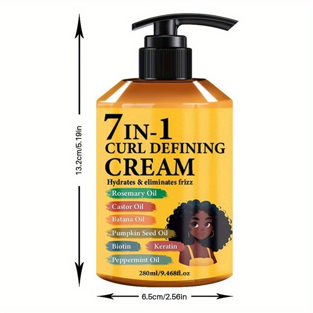Curl Cream for Wavy & Curly Hair 9.47oz – 7-in-1 Moroccan Argan Oil & Rosemary Formula for Long-Lasting Hold