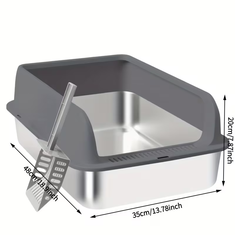 Stainless Steel Cat Litter Box with Removable High-Wall Surround, Front Step and 20cm or 25cm Height Options