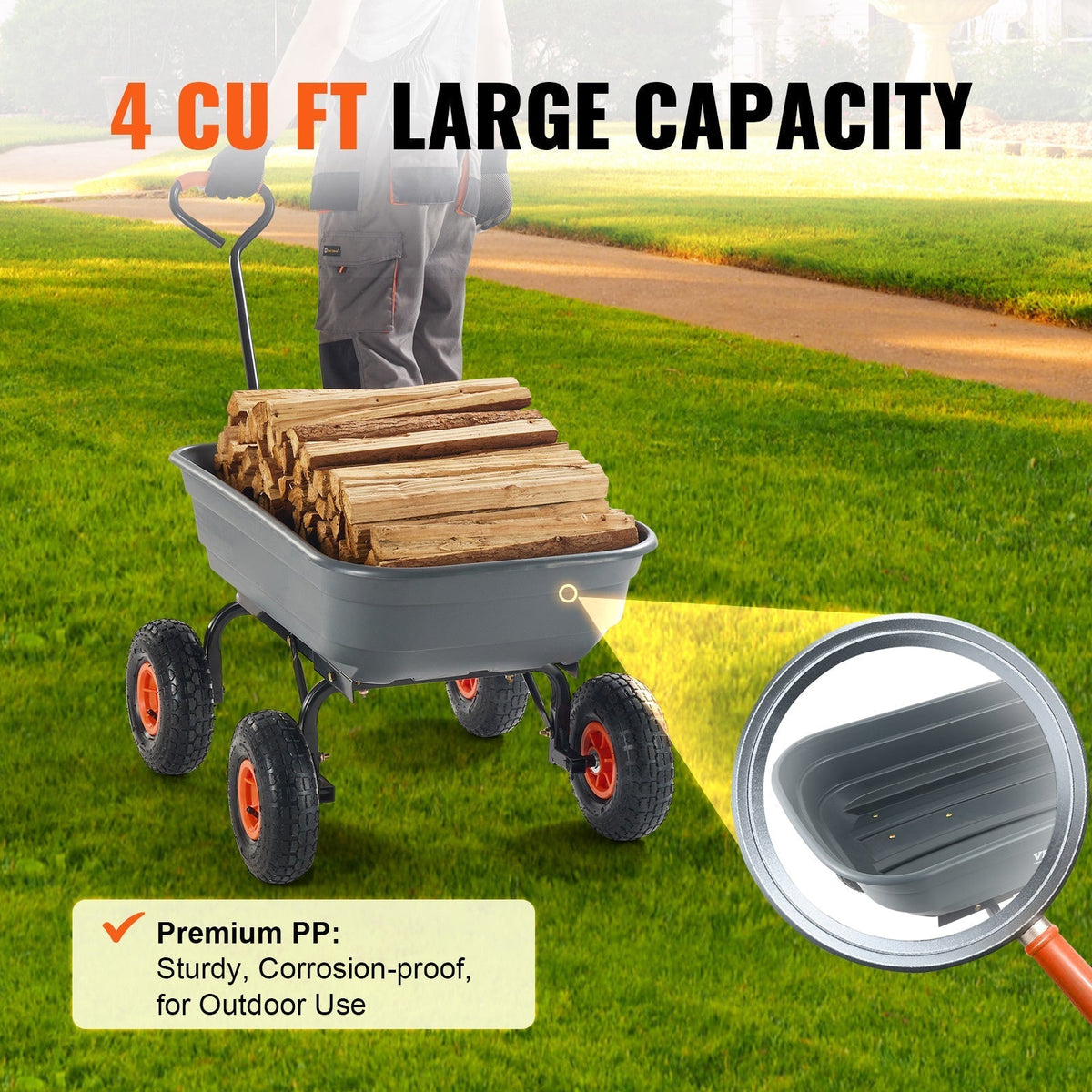 Garden Dump Cart Convertible Flatbed Utility Wheelbarrow with 2-in-1 Handle, Removable Side Panels