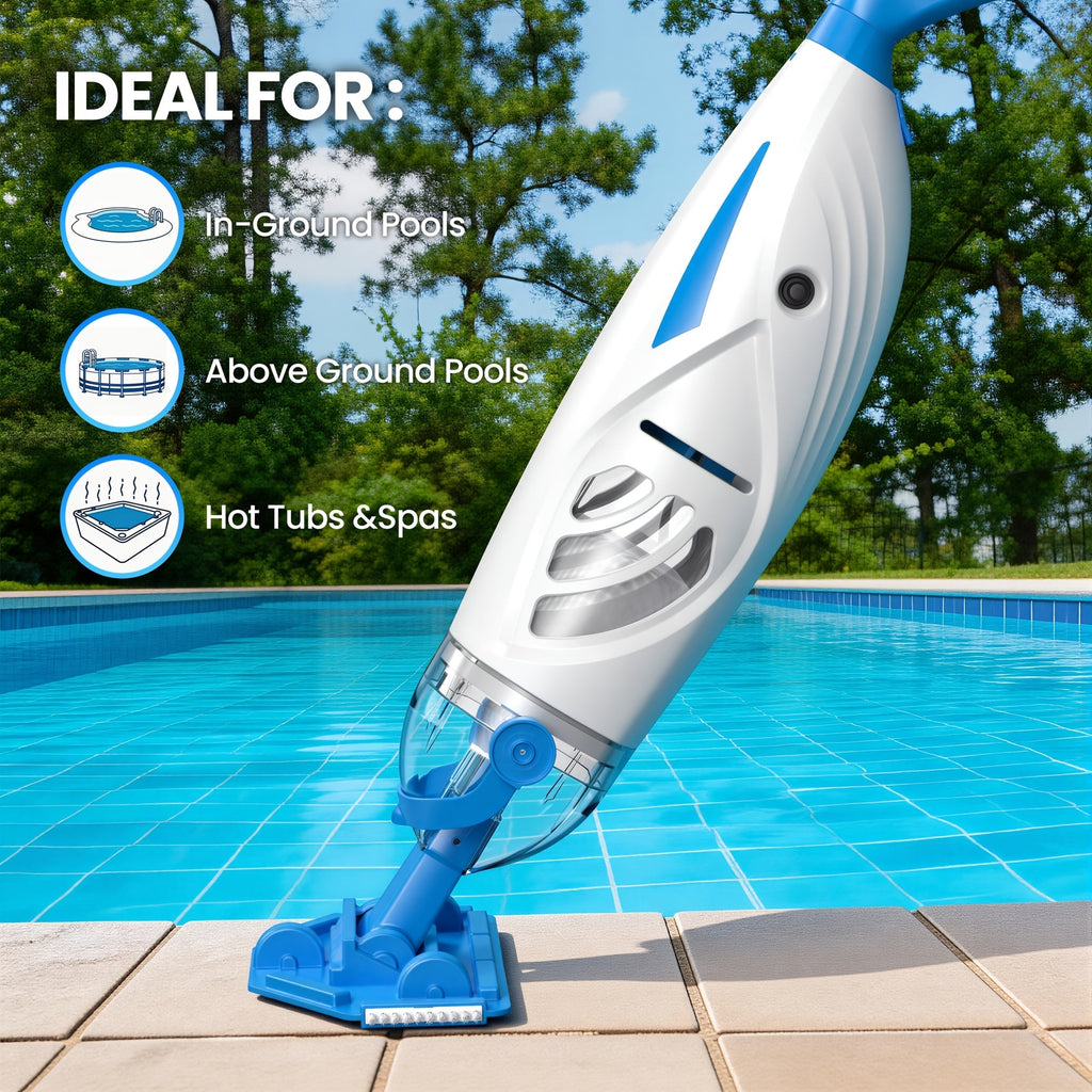 Cordless Pool Vacuum Cleaner with Telescopic Pole, 15.8 GPM Powerful Suction, 60-Min Runtime