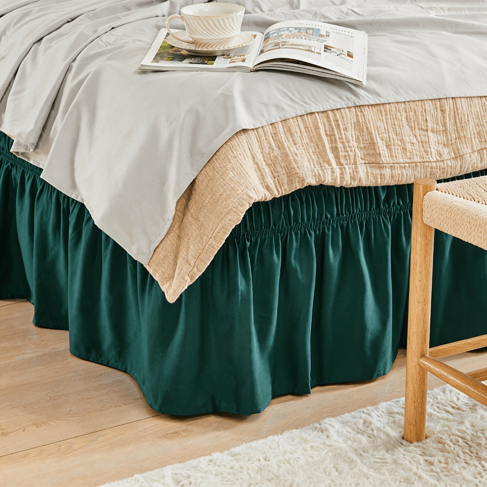 Bed Skirt with Adjustable Elastic Belt – Ruffle Microfiber Dust Ruffle 15 Inch Drop, Hotel Quality, Fade Resistant, Machine Washable