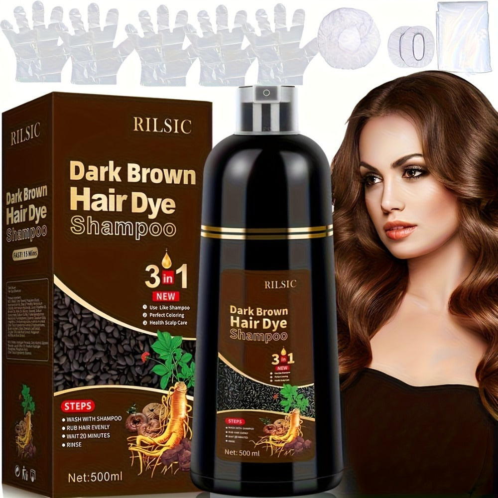 RILSIC 3-in-1 Gray Hair Color Shampoo with Plant Squalene – 100% Gray Coverage Wash & Condition Instant Results, No Mix No Ammonia