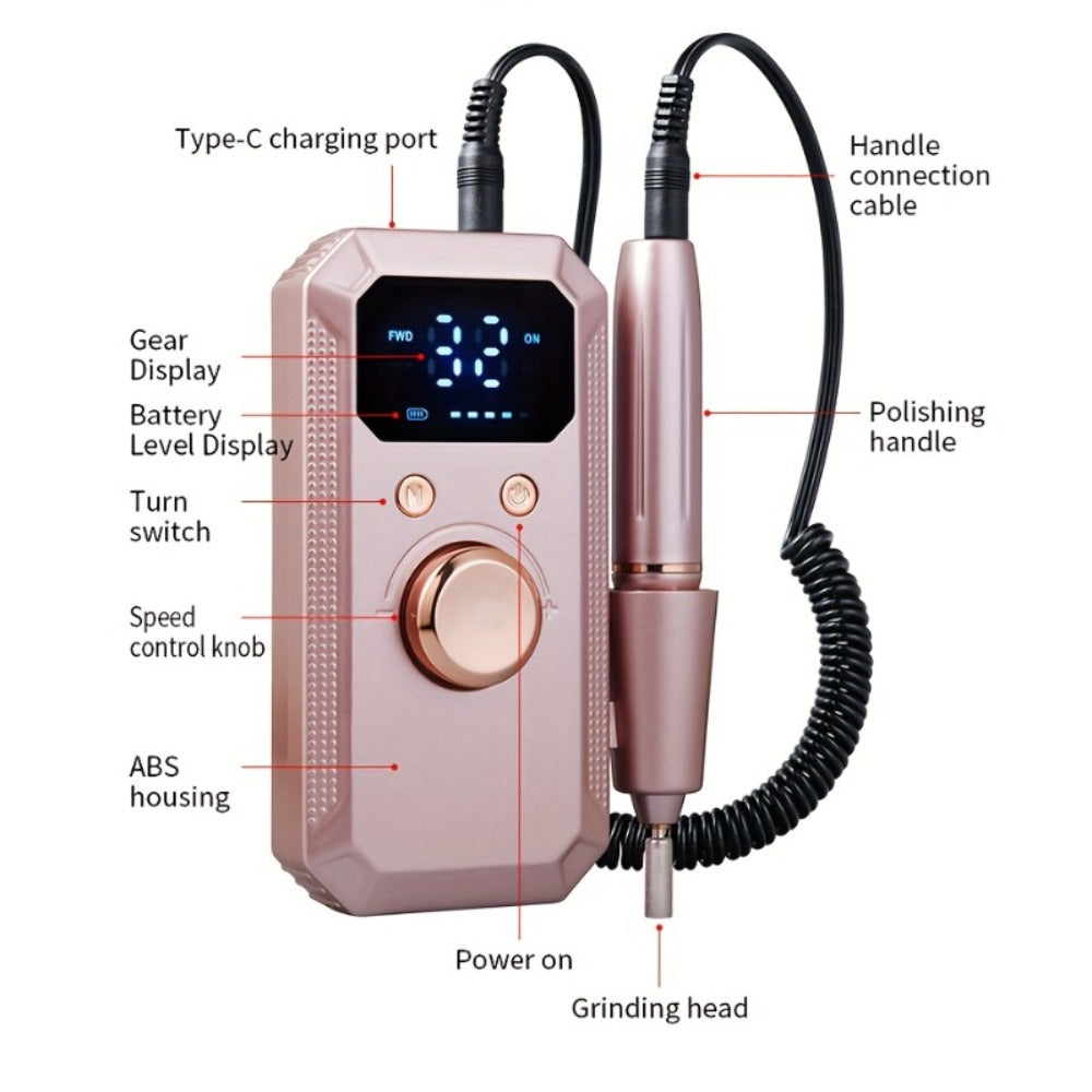 Cordless Electric Nail Drill Machine Rechargeable Professional E-File 11 Bits 20 Sanding Discs High Speed Acrylic Gel Natural Nails