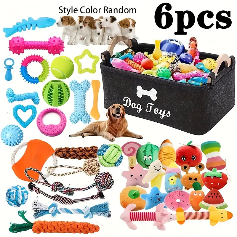 Dog Chew Toys, 6 or 12-Piece Interactive Assorted Set with Rope Knots, Squeaker Balls and Chew Toys for All Breeds