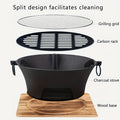 10.25-Inch Round Charcoal Grill with Cast-Iron-Labeled Body, Removable Cooking Grid and Wood Base