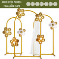Three-Piece Gold Metal Arch Backdrop Set with 7.2FT, 6.6FT and 6FT Frames plus Seven Balloon Clips