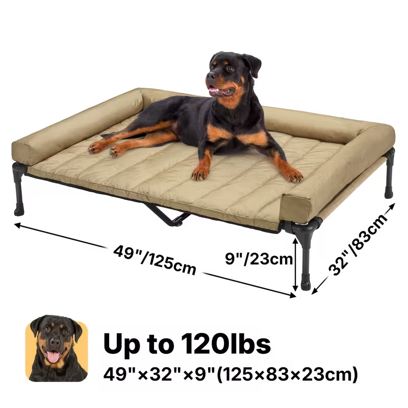 Elevated Dog Bed with Teslin Mesh Cot, Powder-Coated Steel Frame and Removable Bolster Top in Four Sizes