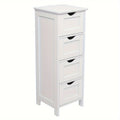 Storage Cabinet Narrow White MDF Tower with Four Drawers and Compact 11.82-Inch Square Footprint
