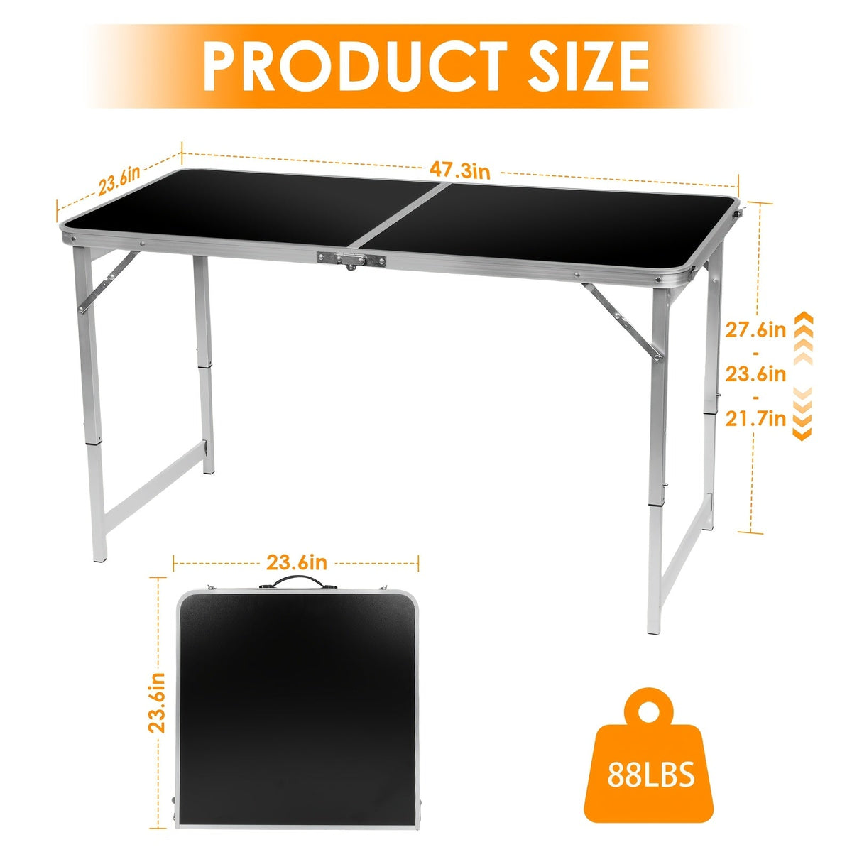 4-Foot Plastic Folding Table with Carry Handle, Space-Saving Utility Table