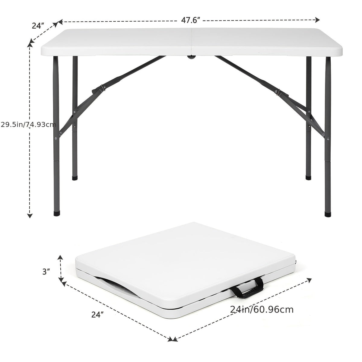 4-Foot Plastic Folding Table with Carry Handle, Space-Saving Utility Table