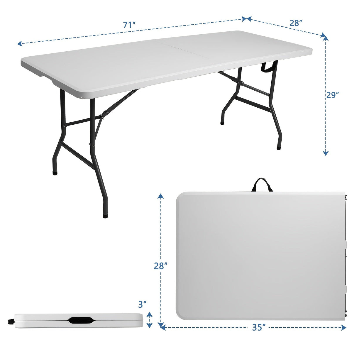 4-Foot Rectangular Folding Table with Tool-Free Assembly, Foldable Card Table for Patio