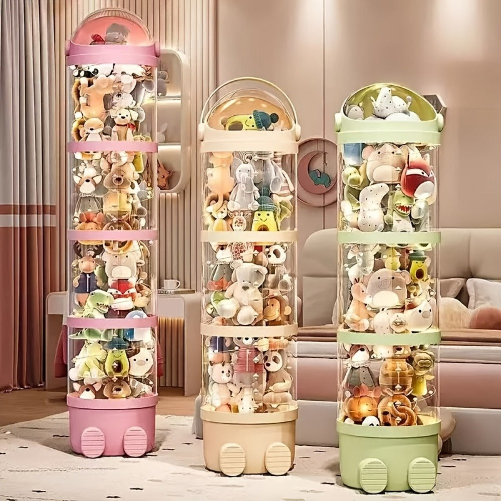 4-Layer Plastic Stuffed Animal Storage Tower with Dustproof Cover for Kids' Room