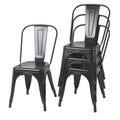 Four-Pack Metal Dining Chair Set with Stackable Slat-Back Design, Drain Holes and Seven Color Options