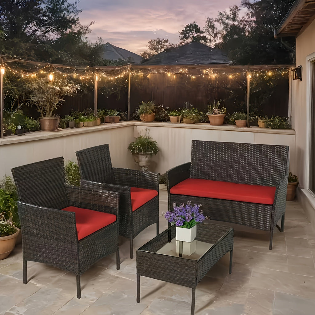 Patio Conversation Set shown in the Brown with Red option