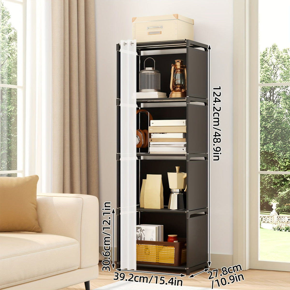 Bookshelf Modular Open-Cube Organizer with Four-Row Single and Five-Row Double Configurations in Black or White