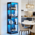 Four-Tier LED Display Cabinet in Black or White with Glass Doors, Magnetic Catches and Touch Controls
