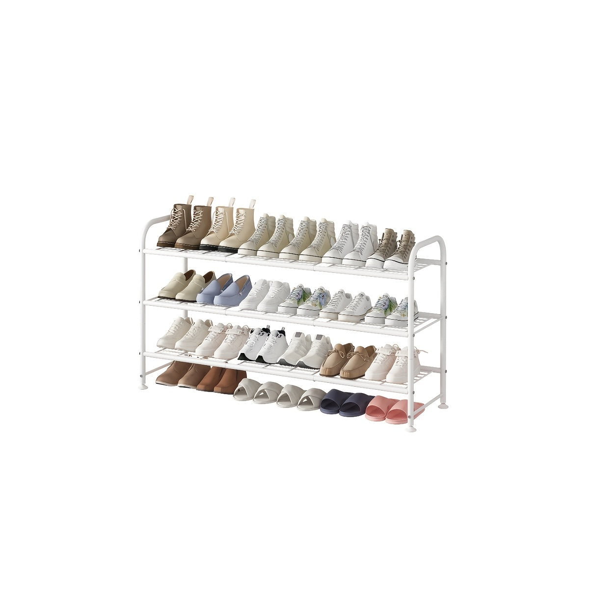 Shoe Rack Wide Iron Organizer with 2, 3 or 4 Tiers, Adjustable Feet and Four Color Options