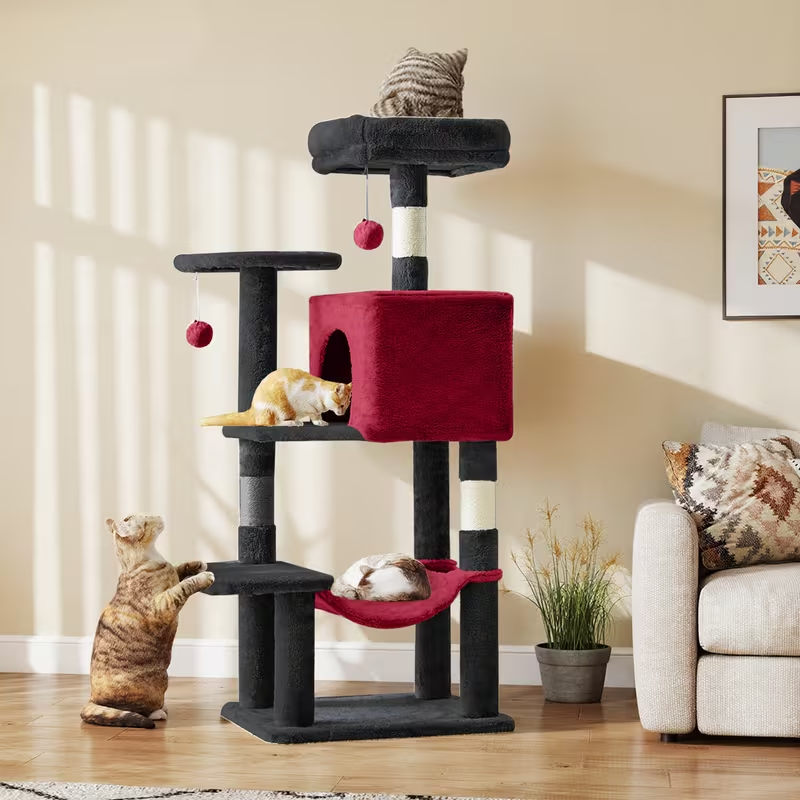 Multi-Level 44in Cat Tower with Enclosed Condo, Hammock, Round Platforms and Sisal-Wrapped Posts