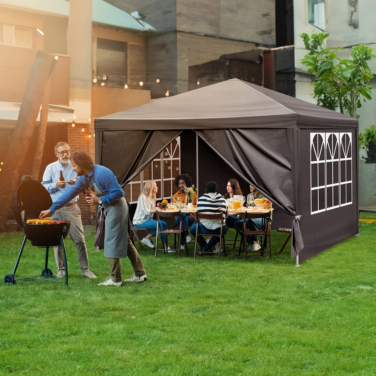 10x10ft White Party Canopy Tent with No Sidewalls, Three Sidewalls or Four Sidewall Configuration Options