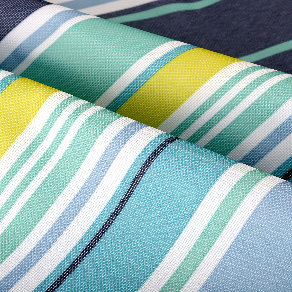 Blue Striped Picnic Blanket with Integrated Carry Flap, Top Handle and 78 x 60-Inch Pictured Size
