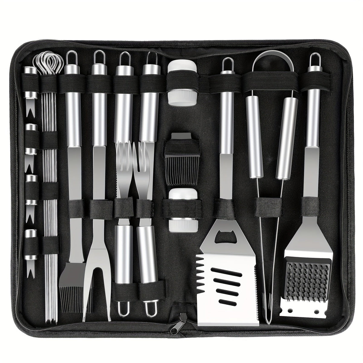 BBQ Grill Tool Kit with 24-Piece Cased Set or 15-Piece Utensil Set for Camping and Backyard Cooking