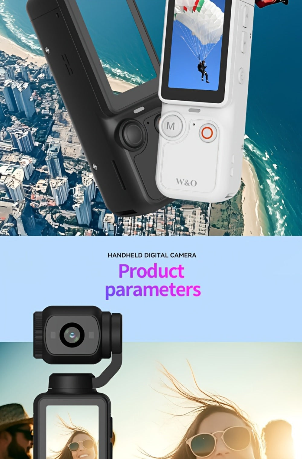 Ultra-Lightweight 4-in-1 Action Camera 1080P | 360° Rotating Lens, Image Stabilization & One-Click Recording