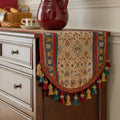 Tasseled Floral Table Runner with 15.75-Inch Width and Three Length Options for Dining Tables