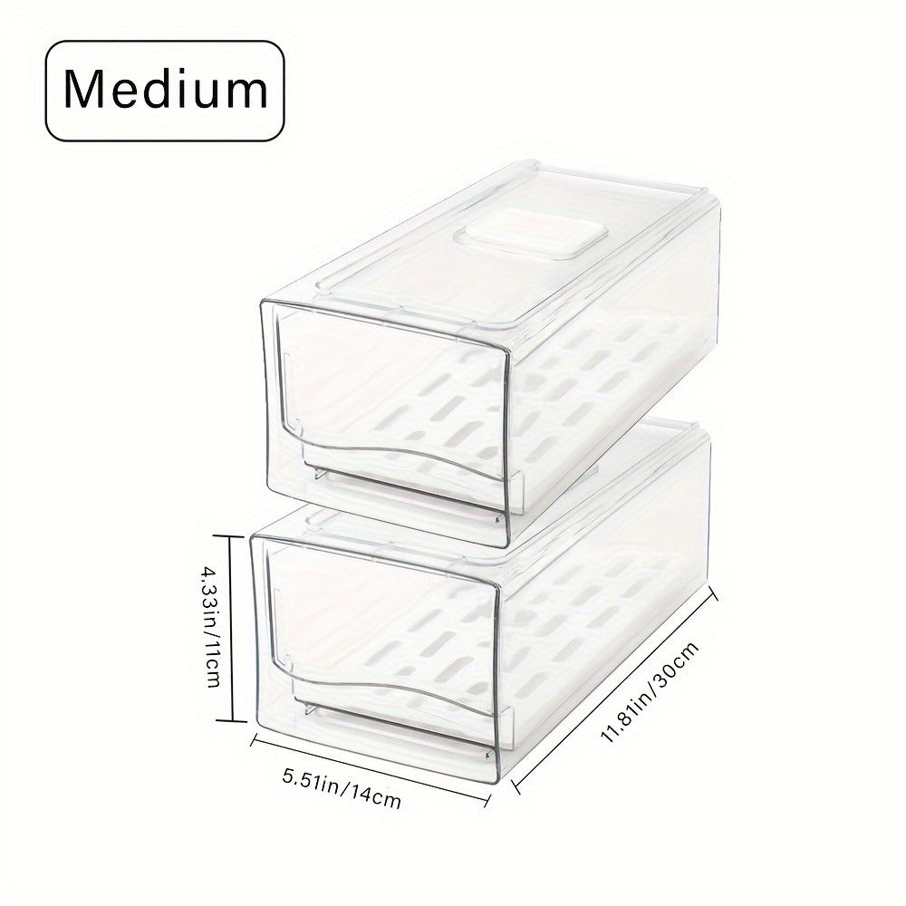 Stackable Fridge Organizer Bins with Drain Board 2 Pack, Refrigerator Drawer Organizer for Produce Fruit Vegetable
