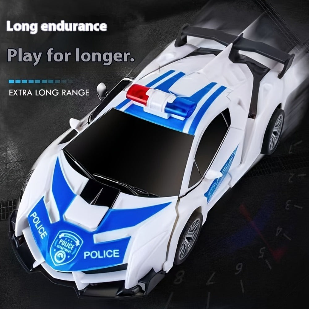 Spider Robot RC Car for Kids 1:18 with LED Lights, One-Button Transform Police Car Stunt Toy