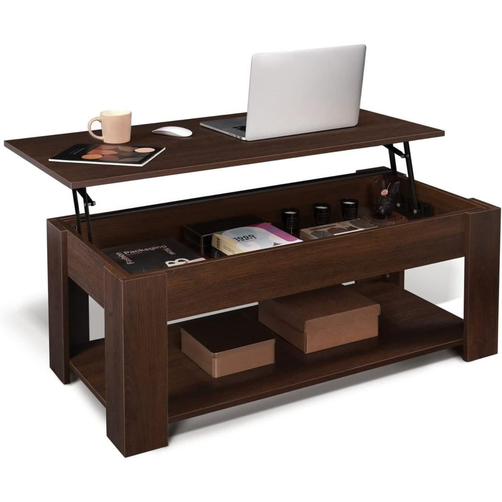 Coffee Table 41-Inch Lift-Top Design with Hidden Compartment, Open Lower Shelf and Four Wood-Look Finishes