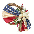 Patriotic 4th of July Door Wreath – Red White & Blue American Flag Wreath with Burlap Bow for Independence Day