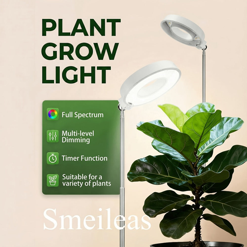 Full Spectrum LED Grow Lights for Indoor Plants, 3-Pack with Auto Timer 3/6/9H, 4 Dimmable Levels & Adjustable Height
