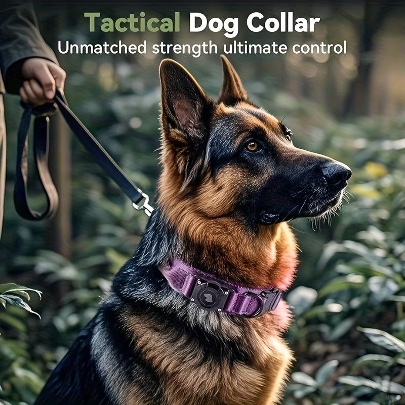 Tactical Dog Collar with AirTag Holder and Handle Adjustable Heavy Duty PC Case GPS Tracking Compatible for Medium Large Dogs M L XL 9