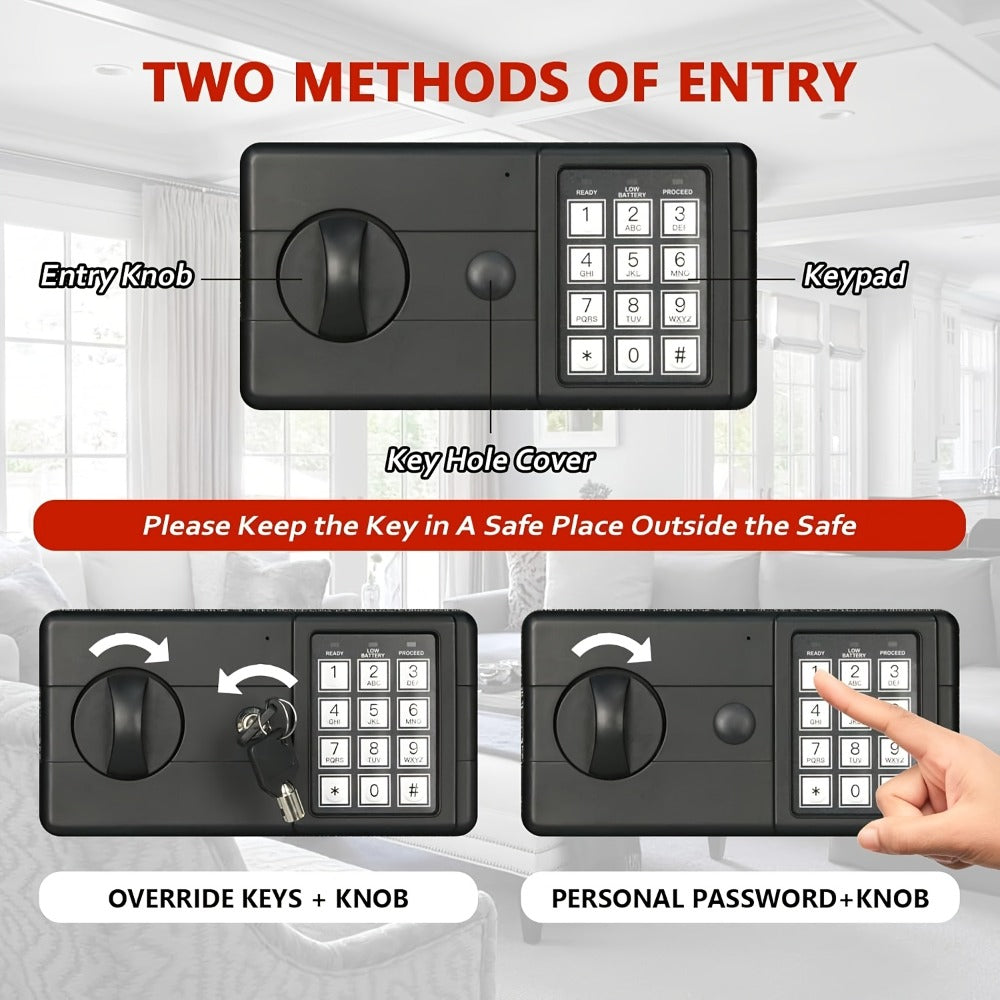 Home Security Safe Box with Sensor Light & Fireproof Bag, Digital Keypad Lock Box with Backup Keys for Cash