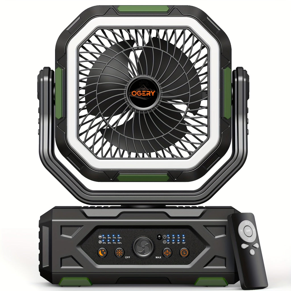 20000mAh Portable Camping Fan with LED Lantern – Rechargeable, 4-Speed, Oscillating, Remote & Timer Control | Tent, Travel, RV