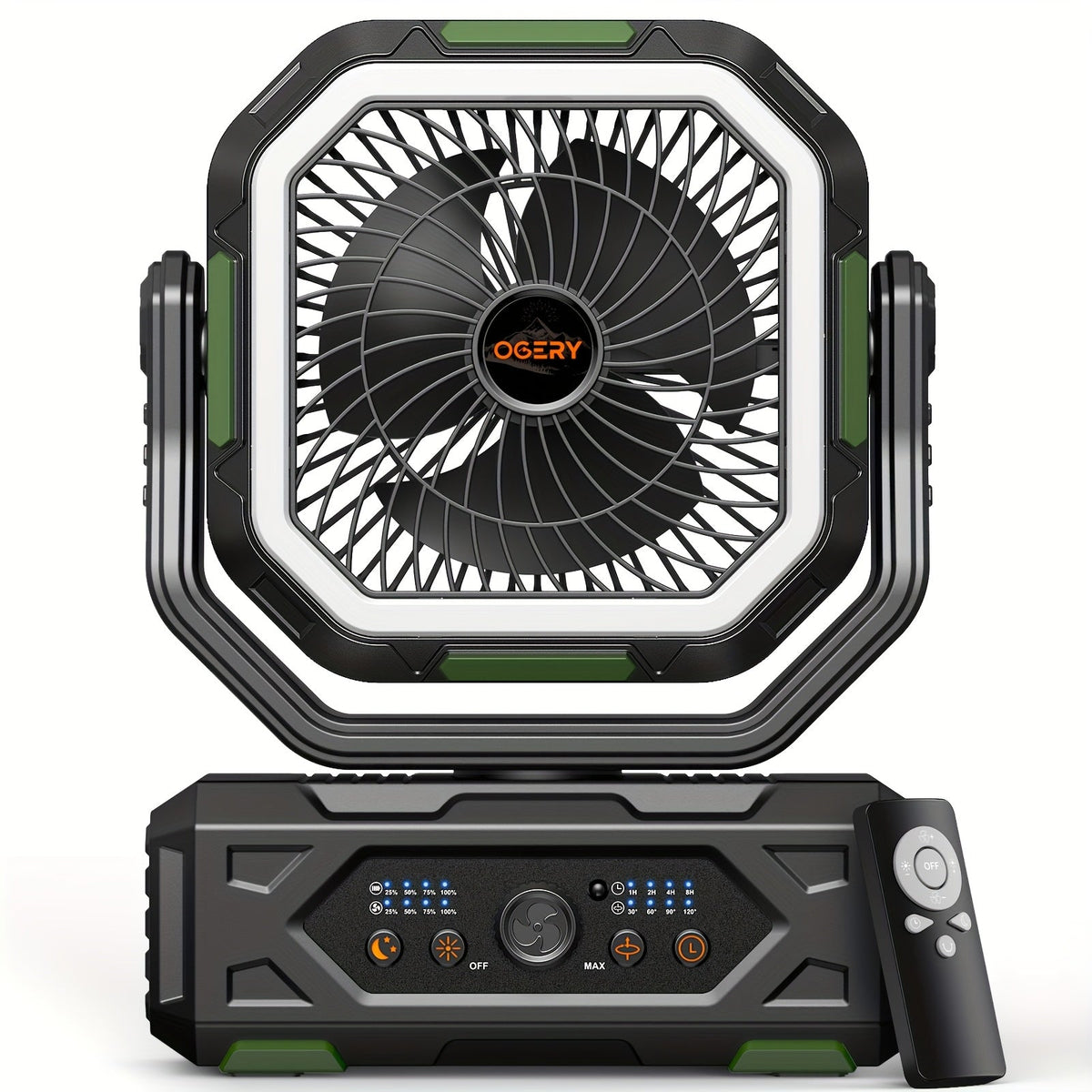 20000mAh Portable Camping Fan with LED Lantern – Rechargeable, 4-Speed, Oscillating, Remote & Timer Control | Tent, Travel, RV